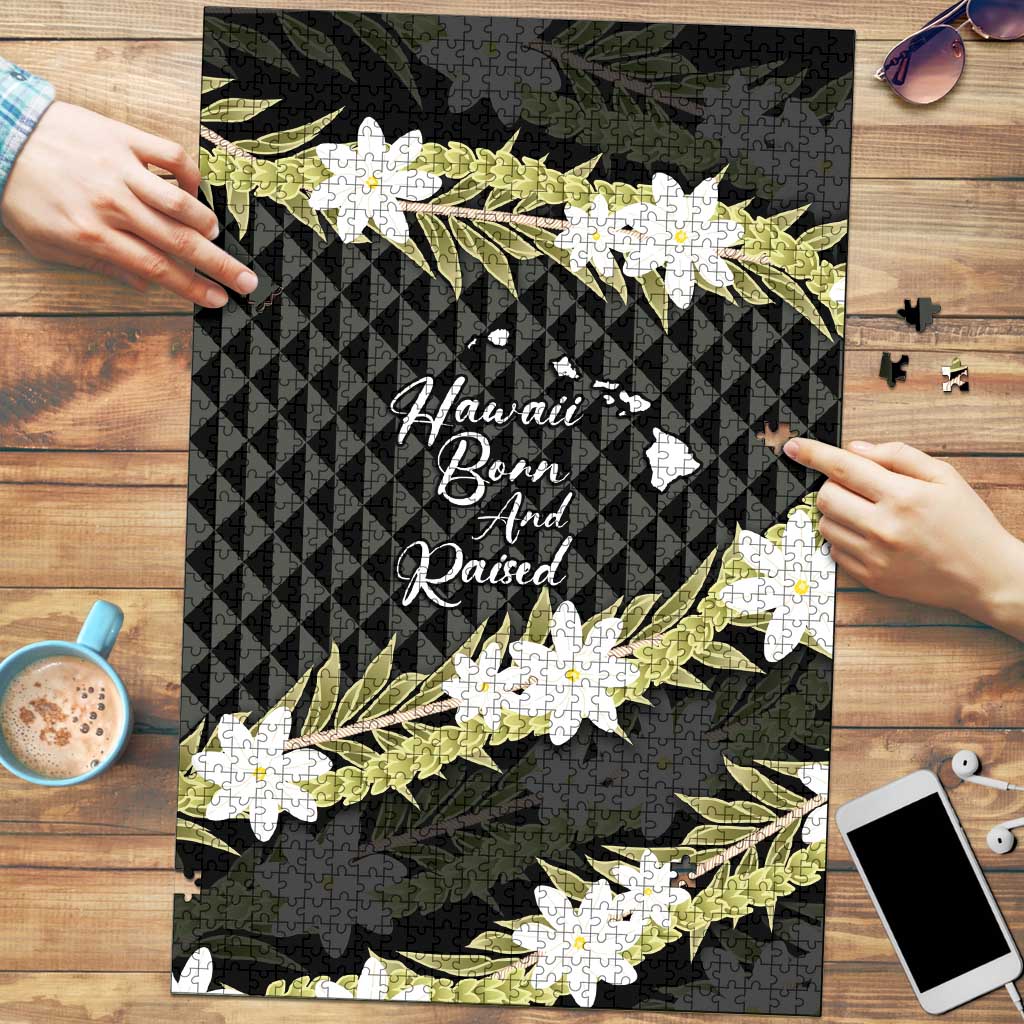 Born And Raised Aloha Hawaii Puzzle Kanaka Kakau Hawaiian Tiare Pakalana Lei LT14 Black - Polynesian Pride
