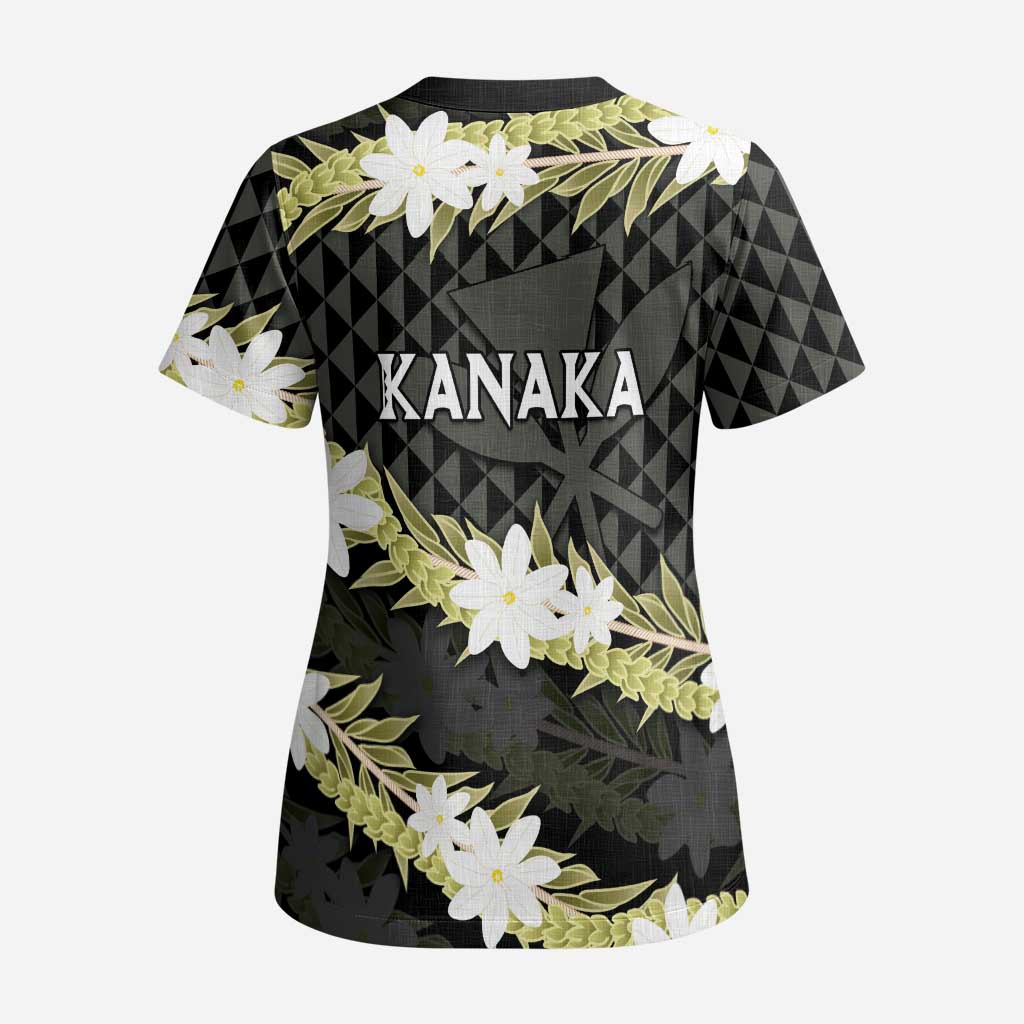 Born And Raised Aloha Hawaii Scrub Top Kanaka Kakau Hawaiian Tiare Pakalana Lei LT14 - Polynesian Pride