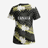 Born And Raised Aloha Hawaii Scrub Top Kanaka Kakau Hawaiian Tiare Pakalana Lei LT14 - Polynesian Pride