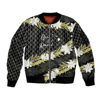 Born And Raised Aloha Hawaii Sleeve Zip Bomber Jacket Kanaka Kakau Hawaiian Tiare Pakalana Lei LT14 Unisex Black - Polynesian Pride