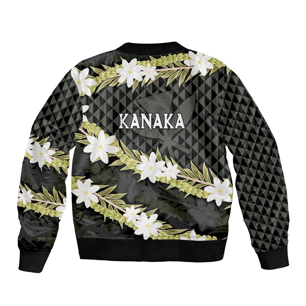 Born And Raised Aloha Hawaii Sleeve Zip Bomber Jacket Kanaka Kakau Hawaiian Tiare Pakalana Lei LT14 - Polynesian Pride