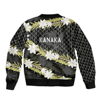 Born And Raised Aloha Hawaii Sleeve Zip Bomber Jacket Kanaka Kakau Hawaiian Tiare Pakalana Lei LT14 - Polynesian Pride