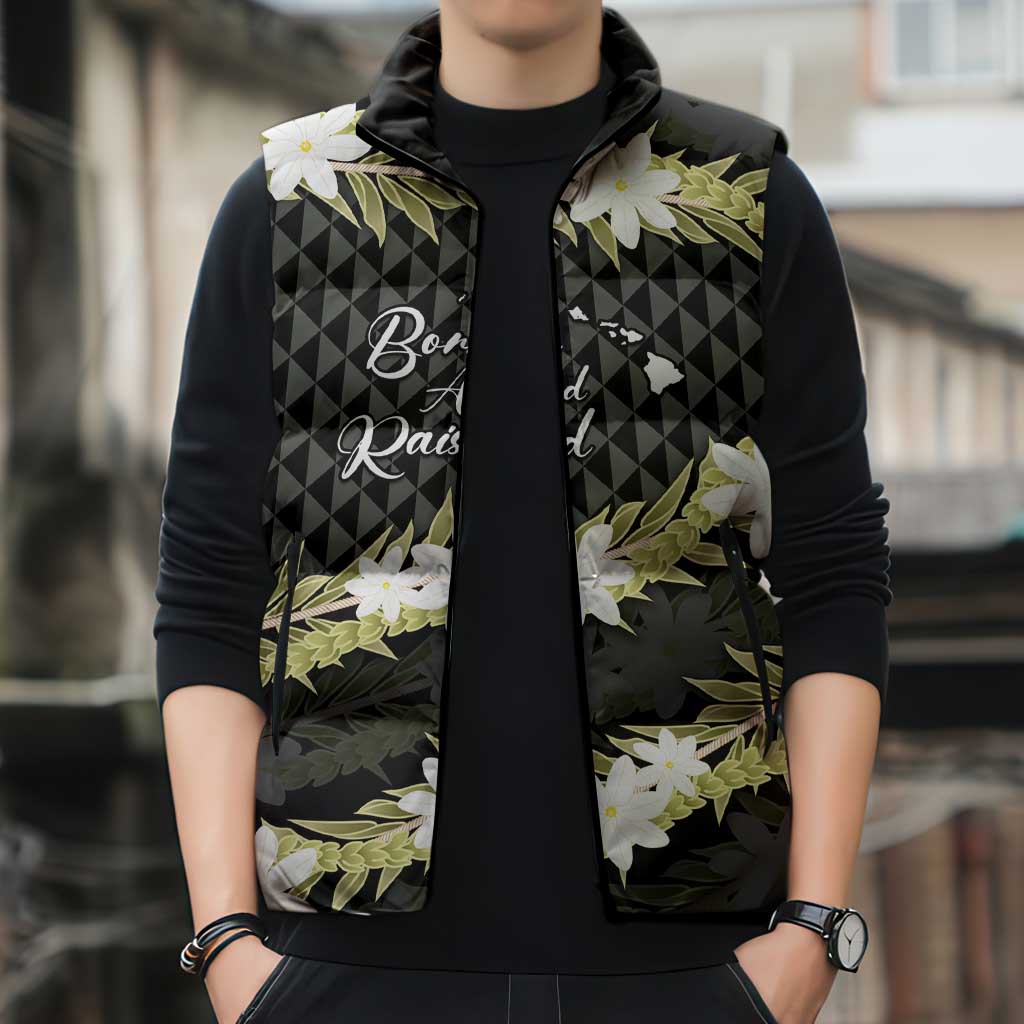 Born And Raised Aloha Hawaii Sleeveless Puffer Jacket Kanaka Kakau Hawaiian Tiare Pakalana Lei LT14 - Polynesian Pride
