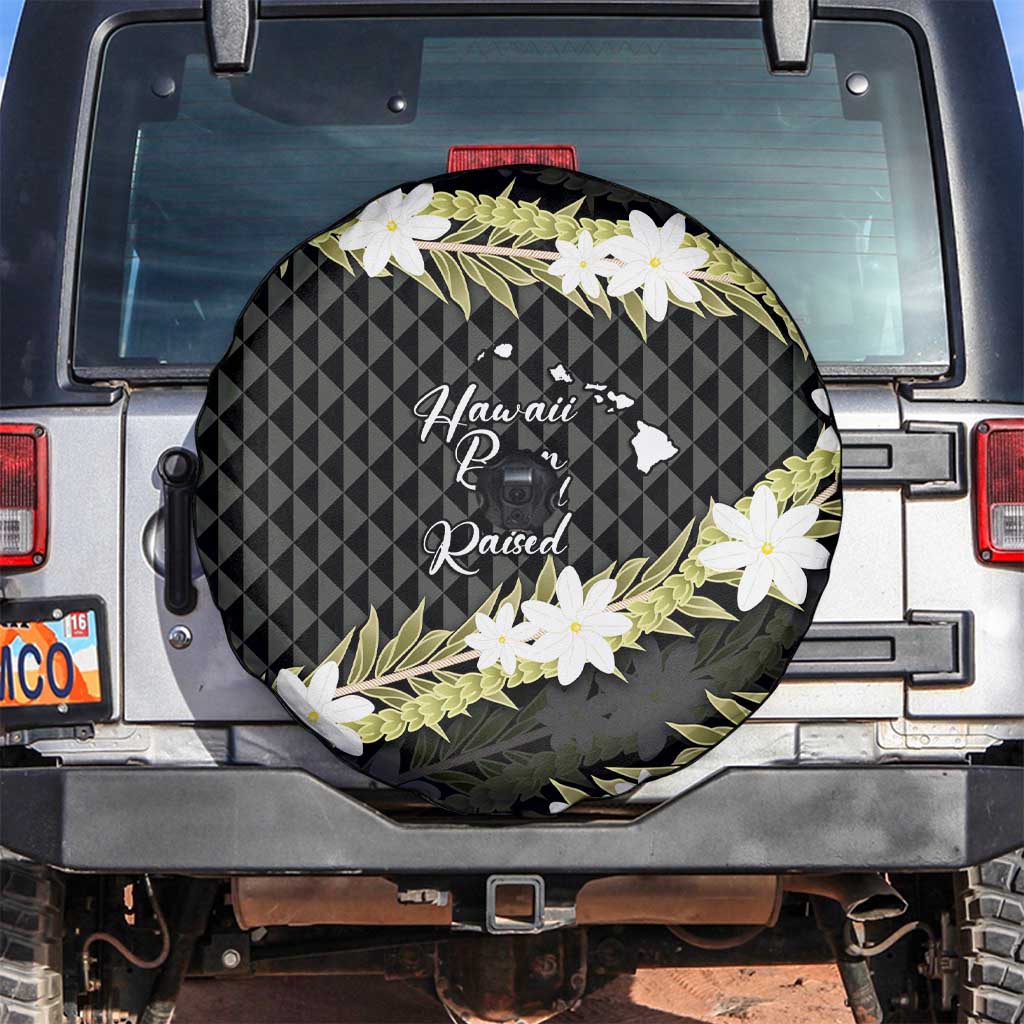 Born And Raised Aloha Hawaii Spare Tire Cover Kanaka Kakau Hawaiian Tiare Pakalana Lei LT14 Black - Polynesian Pride
