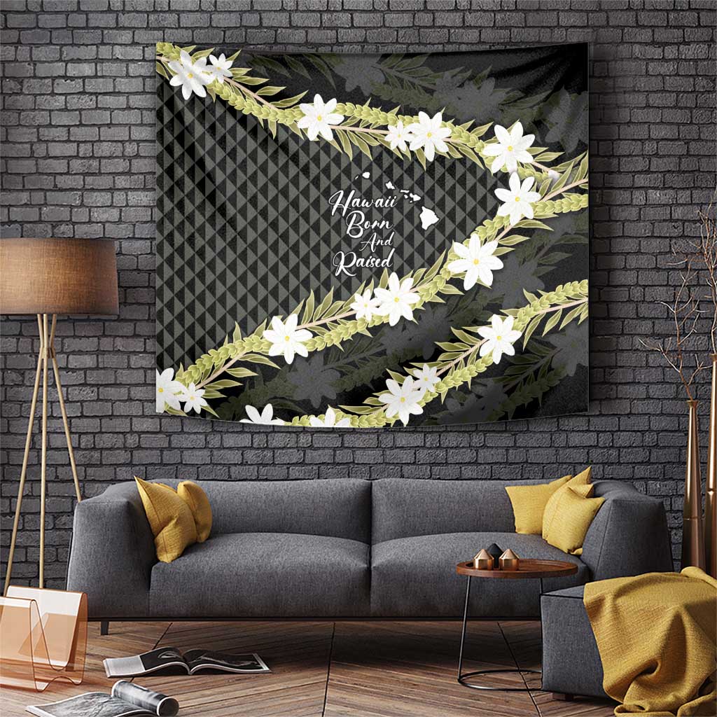 Born And Raised Aloha Hawaii Tapestry Kanaka Kakau Hawaiian Tiare Pakalana Lei LT14 Black - Polynesian Pride
