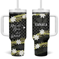 Born And Raised Aloha Hawaii Tumbler With Handle Kanaka Kakau Hawaiian Tiare Pakalana Lei LT14 One Size: 40 oz Black - Polynesian Pride