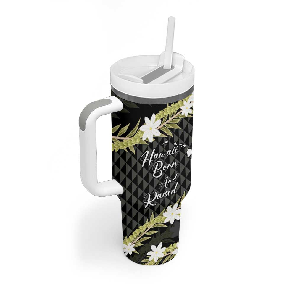 Born And Raised Aloha Hawaii Tumbler With Handle Kanaka Kakau Hawaiian Tiare Pakalana Lei LT14 - Polynesian Pride