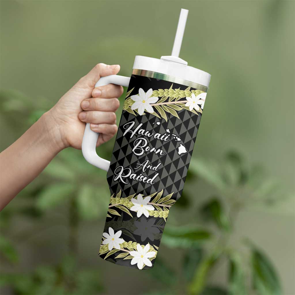 Born And Raised Aloha Hawaii Tumbler With Handle Kanaka Kakau Hawaiian Tiare Pakalana Lei LT14 - Polynesian Pride