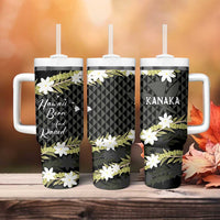 Born And Raised Aloha Hawaii Tumbler With Handle Kanaka Kakau Hawaiian Tiare Pakalana Lei LT14 - Polynesian Pride