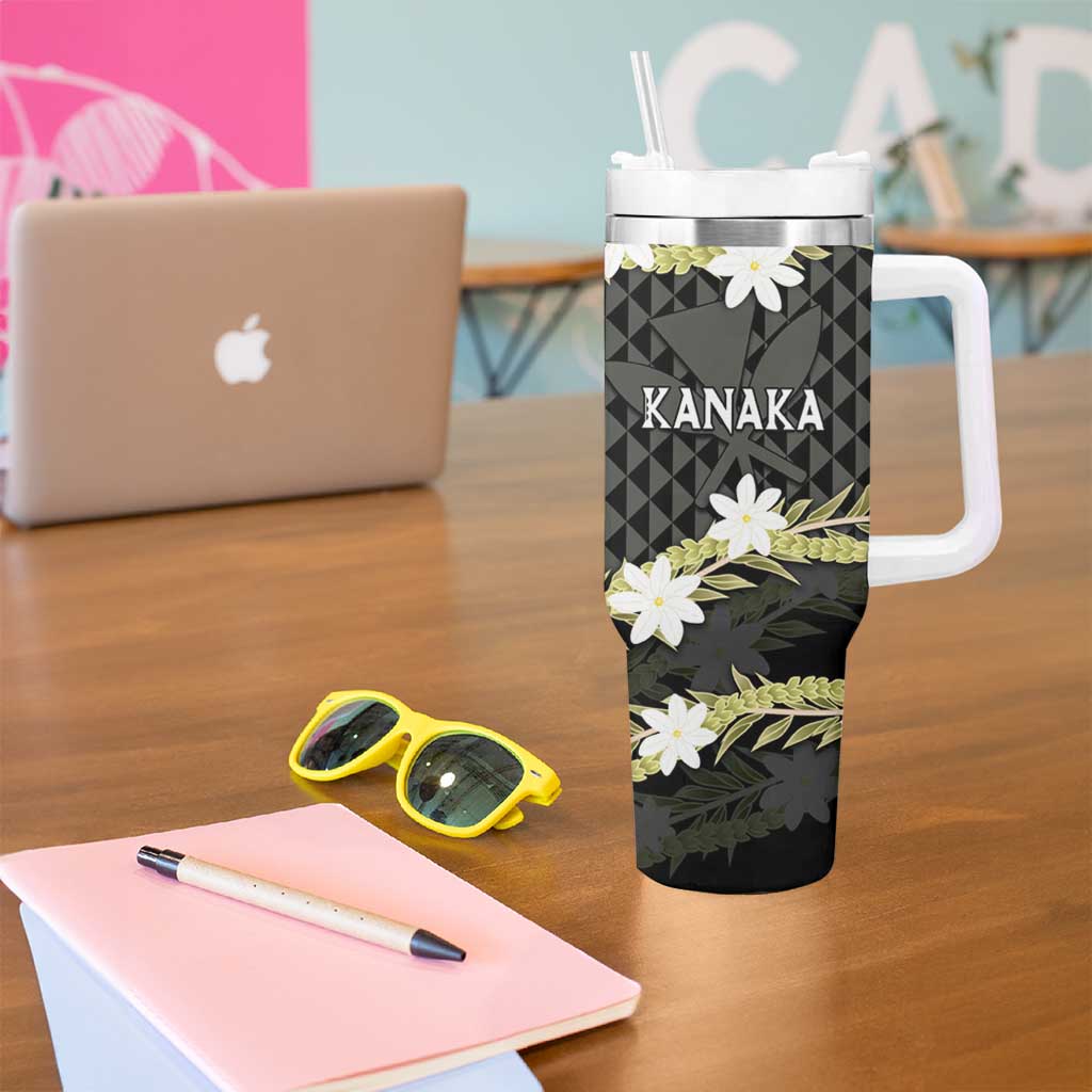 Born And Raised Aloha Hawaii Tumbler With Handle Kanaka Kakau Hawaiian Tiare Pakalana Lei LT14 - Polynesian Pride