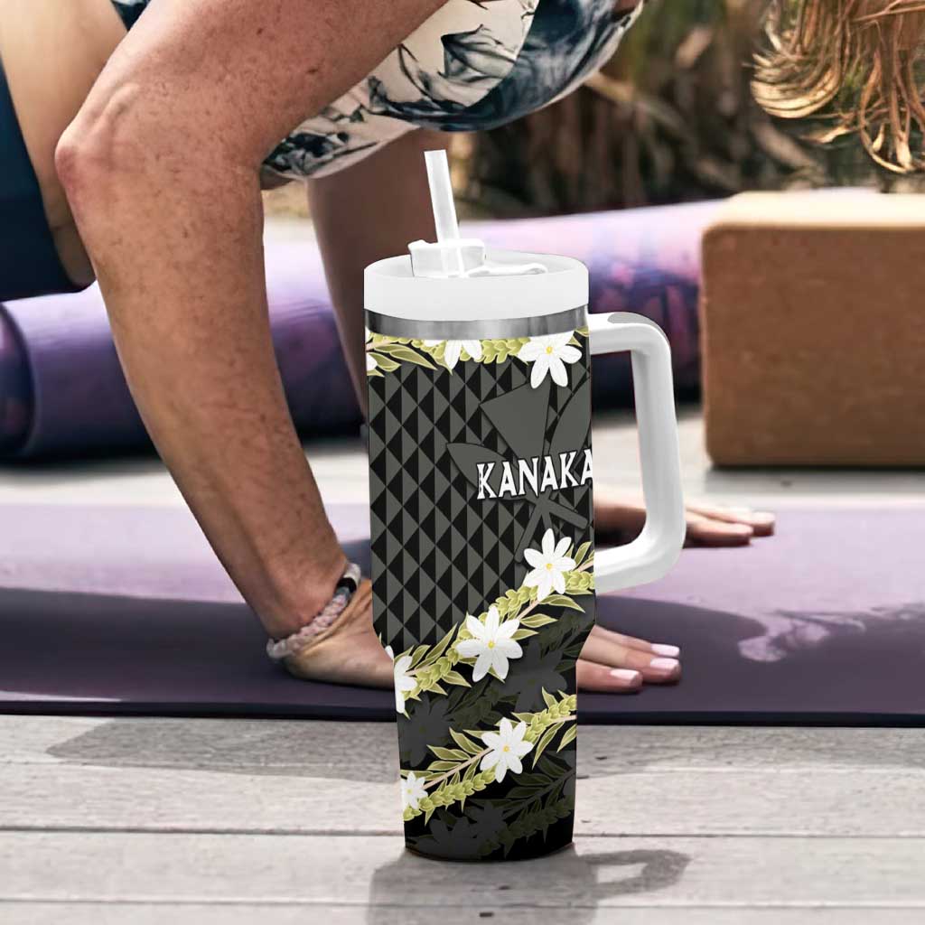Born And Raised Aloha Hawaii Tumbler With Handle Kanaka Kakau Hawaiian Tiare Pakalana Lei LT14 - Polynesian Pride