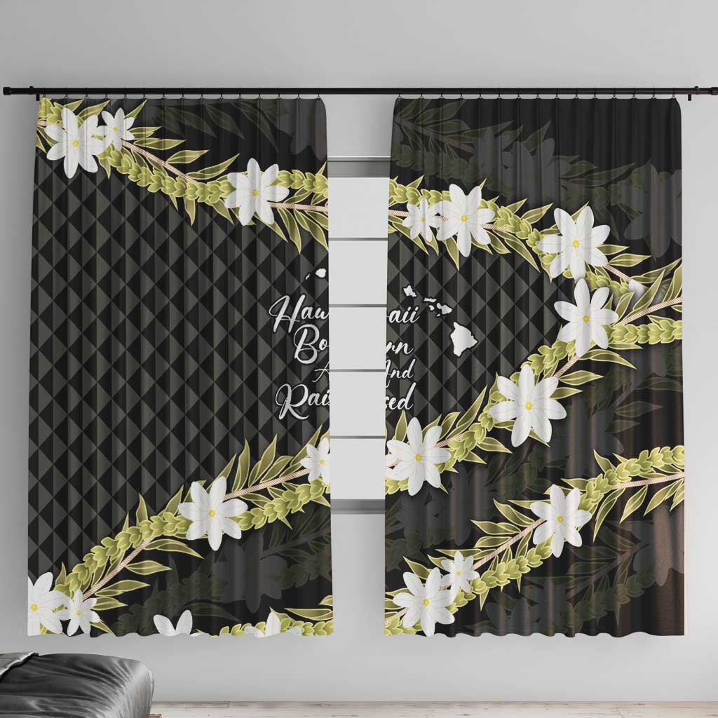 Born And Raised Aloha Hawaii Window Curtain Kanaka Kakau Hawaiian Tiare Pakalana Lei LT14 With Hooks Black - Polynesian Pride