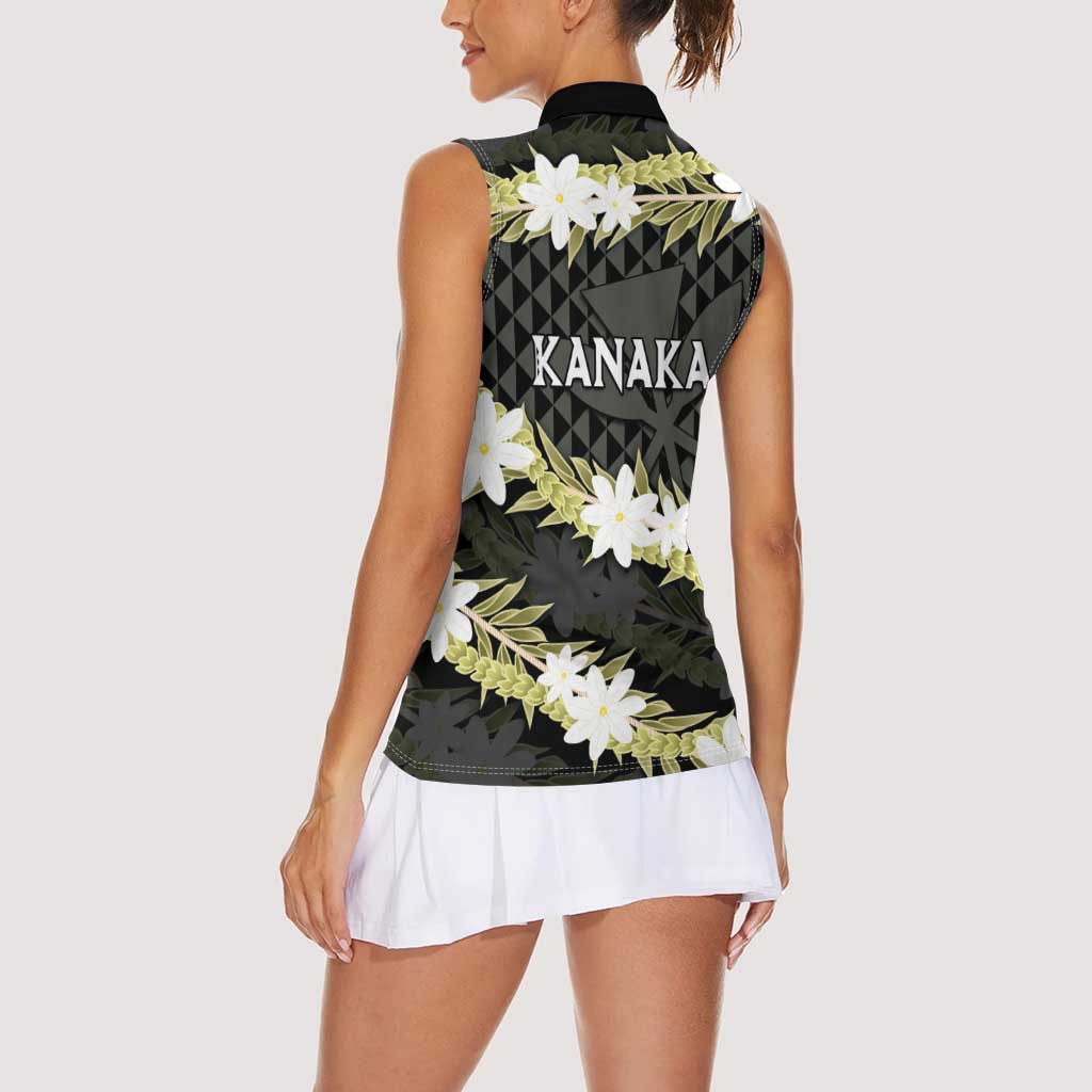 Born And Raised Aloha Hawaii Women Sleeveless Polo Shirt Kanaka Kakau Hawaiian Tiare Pakalana Lei LT14 - Polynesian Pride