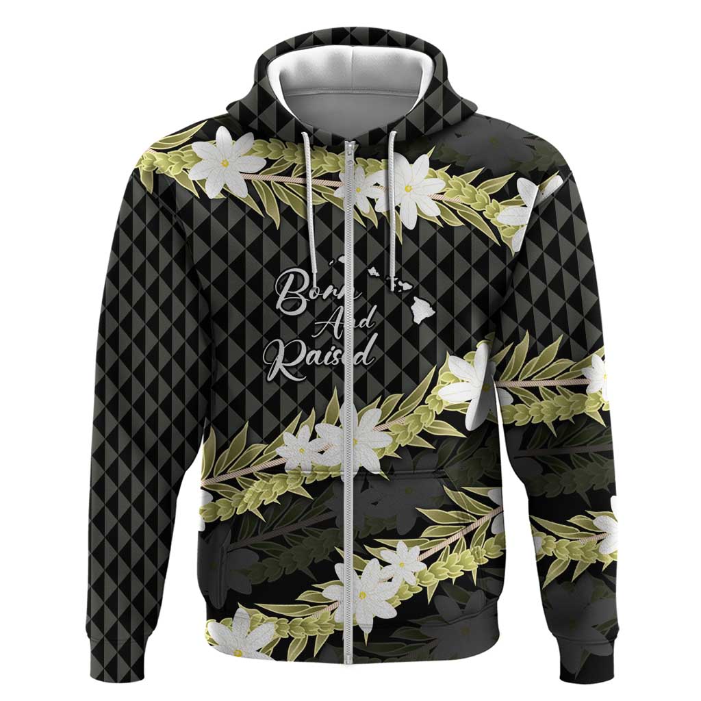 Born And Raised Aloha Hawaii Zip Hoodie Kanaka Kakau Hawaiian Tiare Pakalana Lei LT14 Zip Hoodie Black - Polynesian Pride