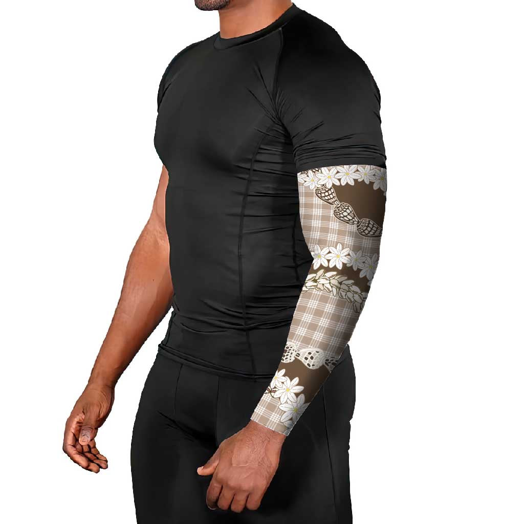Brown Hawaii Tiare and Shell Lei Arm Sleeves Hawaiian Palaka Luxury Vibes - Polynesian Pride