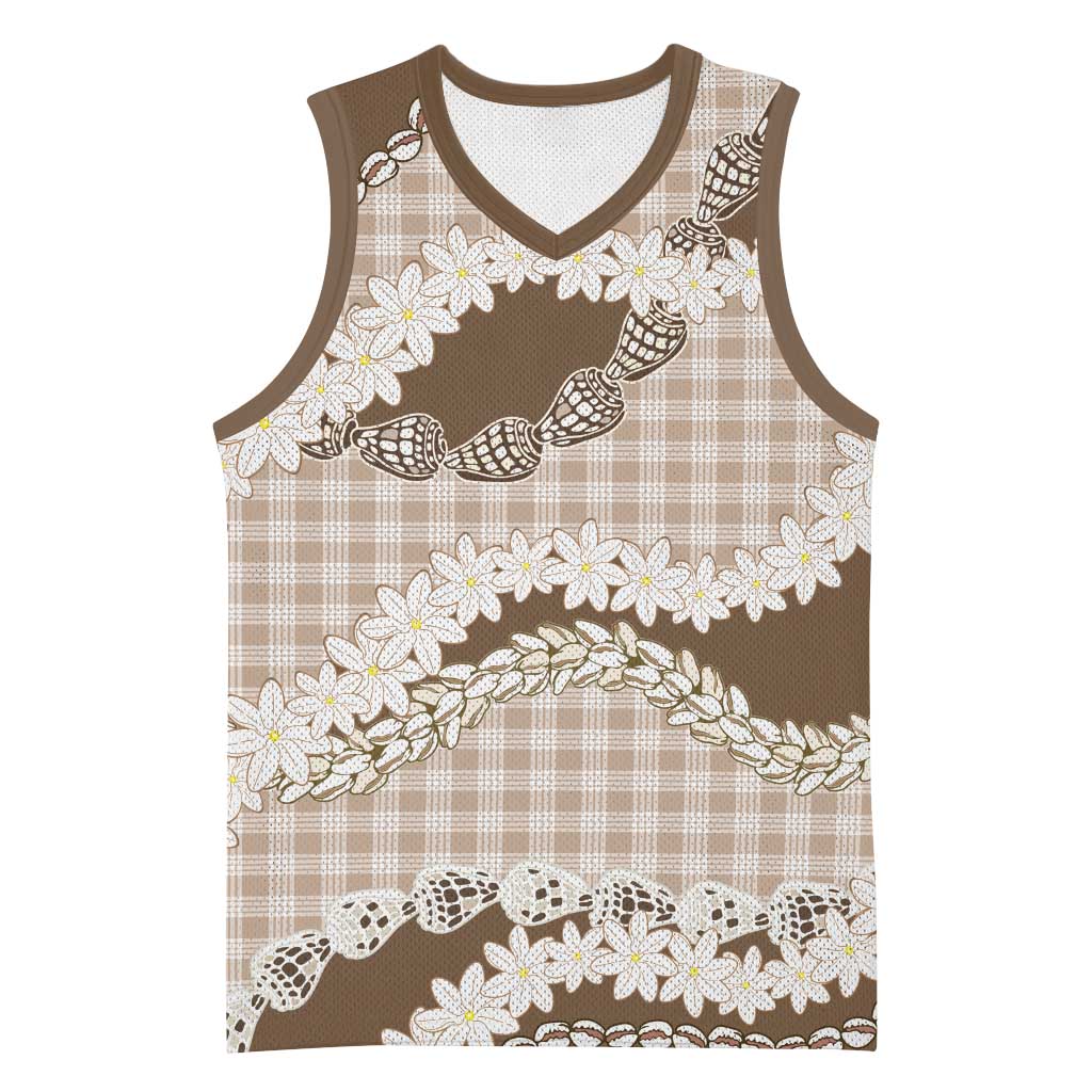 Brown Hawaii Tiare and Shell Lei Basketball Jersey Hawaiian Palaka Luxury Vibes - Polynesian Pride