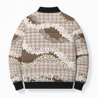 Brown Hawaii Tiare and Shell Lei Bomber Puffer Jacket Hawaiian Palaka Luxury Vibes - Polynesian Pride