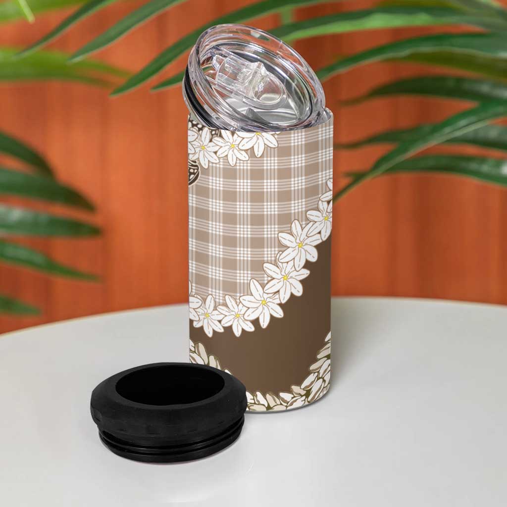 Brown Hawaii Tiare and Shell Lei 4 in 1 Can Cooler Tumbler Hawaiian Palaka Luxury Vibes LT14 - Polynesian Pride