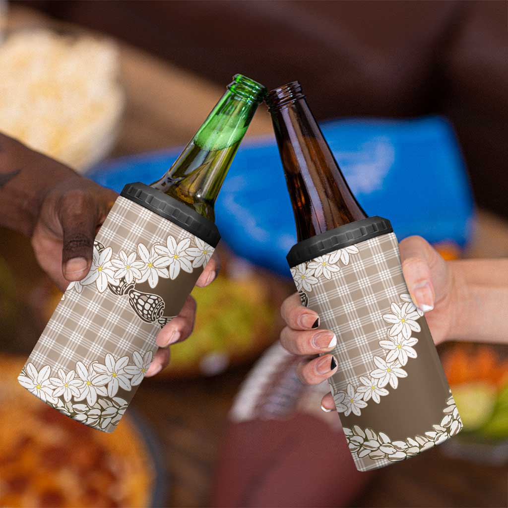 Brown Hawaii Tiare and Shell Lei 4 in 1 Can Cooler Tumbler Hawaiian Palaka Luxury Vibes LT14 - Polynesian Pride