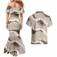 Brown Hawaii Tiare and Shell Lei Couples Matching Mermaid Dress and Hawaiian Shirt Hawaiian Palaka Luxury Vibes LT14 - Polynesian Pride