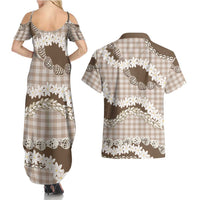 Brown Hawaii Tiare and Shell Lei Couples Matching Summer Maxi Dress and Hawaiian Shirt Hawaiian Palaka Luxury Vibes LT14 - Polynesian Pride