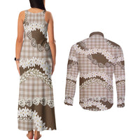 Brown Hawaii Tiare and Shell Lei Couples Matching Tank Maxi Dress and Long Sleeve Button Shirt Hawaiian Palaka Luxury Vibes LT14 - Polynesian Pride