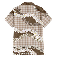Brown Hawaii Tiare and Shell Lei Family Matching Off The Shoulder Long Sleeve Dress and Hawaiian Shirt Hawaiian Palaka Luxury Vibes LT14 - Polynesian Pride