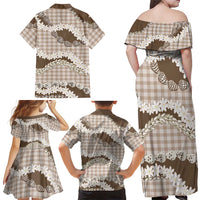 Brown Hawaii Tiare and Shell Lei Family Matching Off Shoulder Maxi Dress and Hawaiian Shirt Hawaiian Palaka Luxury Vibes LT14 - Polynesian Pride