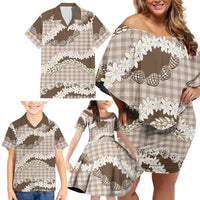 Brown Hawaii Tiare and Shell Lei Family Matching Off Shoulder Short Dress and Hawaiian Shirt Hawaiian Palaka Luxury Vibes LT14 - Polynesian Pride