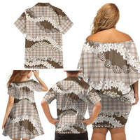Brown Hawaii Tiare and Shell Lei Family Matching Off Shoulder Short Dress and Hawaiian Shirt Hawaiian Palaka Luxury Vibes LT14 - Polynesian Pride