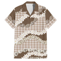 Brown Hawaii Tiare and Shell Lei Family Matching Off Shoulder Short Dress and Hawaiian Shirt Hawaiian Palaka Luxury Vibes LT14 Dad's Shirt - Short Sleeve Brown - Polynesian Pride