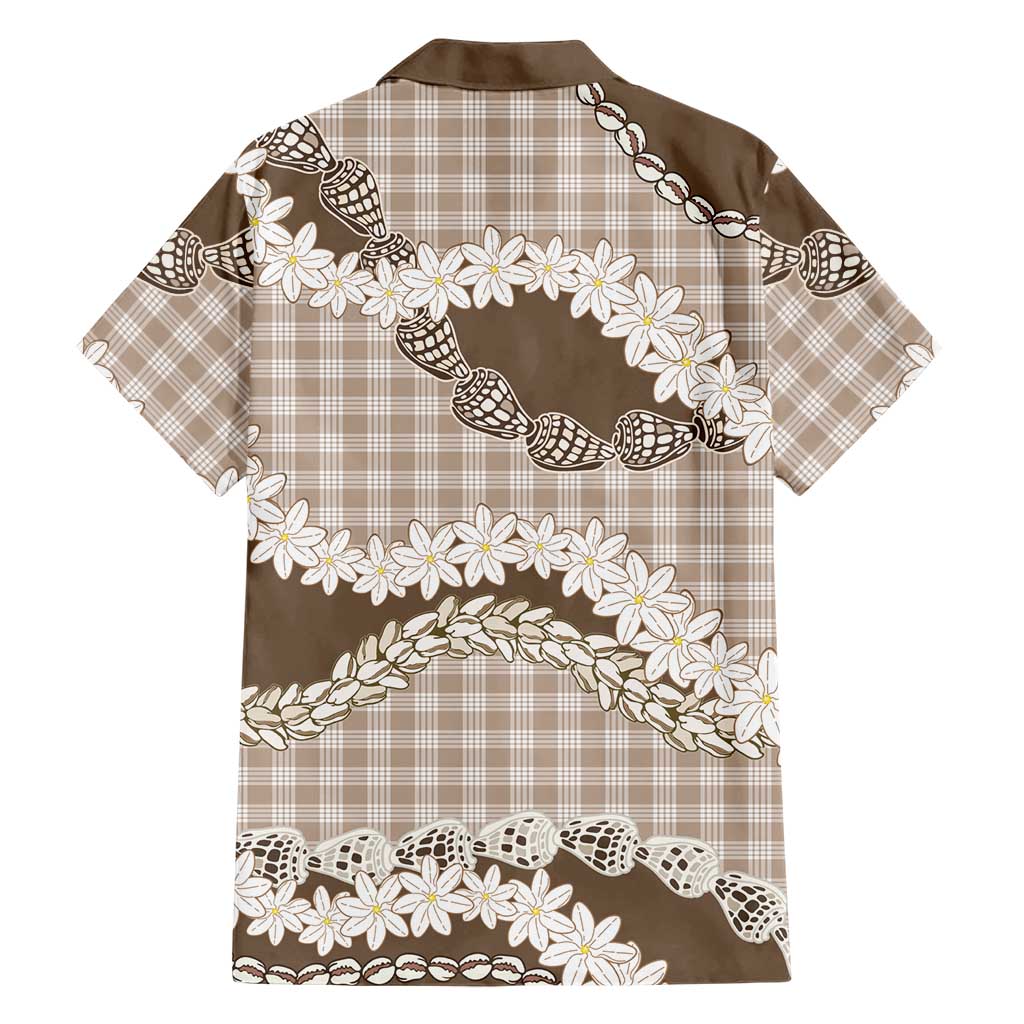 Brown Hawaii Tiare and Shell Lei Family Matching Off Shoulder Short Dress and Hawaiian Shirt Hawaiian Palaka Luxury Vibes LT14 - Polynesian Pride