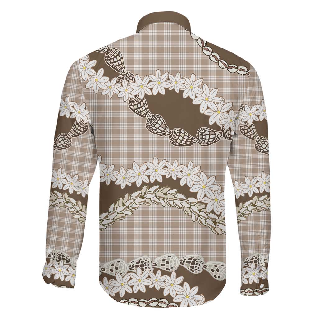 Brown Hawaii Tiare and Shell Lei Family Matching Off Shoulder Short Dress and Hawaiian Shirt Hawaiian Palaka Luxury Vibes LT14 - Polynesian Pride