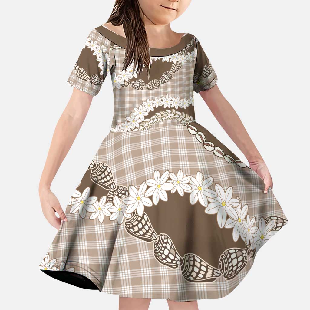 Brown Hawaii Tiare and Shell Lei Family Matching Puletasi and Hawaiian Shirt Hawaiian Palaka Luxury Vibes LT14 Daughter's Dress Brown - Polynesian Pride