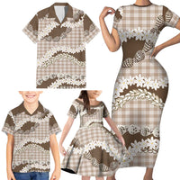 Brown Hawaii Tiare and Shell Lei Family Matching Short Sleeve Bodycon Dress and Hawaiian Shirt Hawaiian Palaka Luxury Vibes LT14 - Polynesian Pride