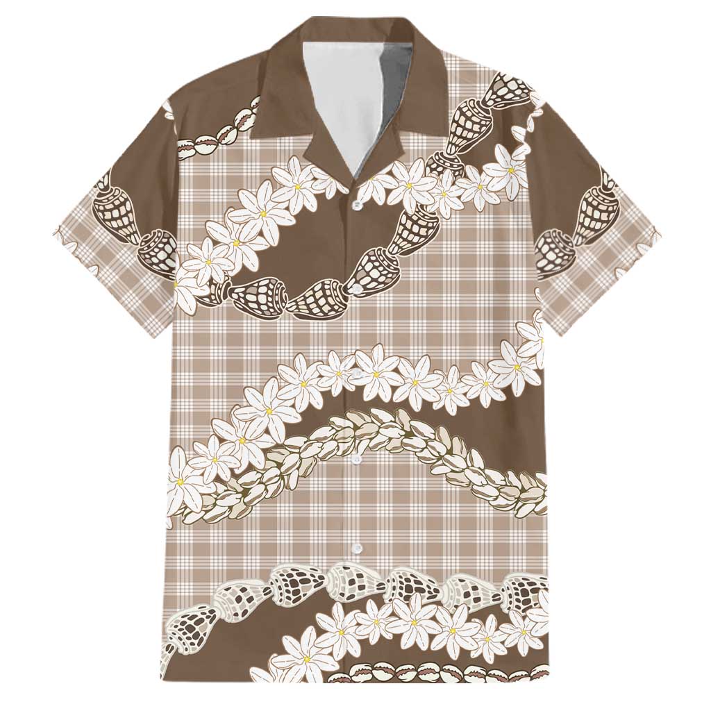 Brown Hawaii Tiare and Shell Lei Family Matching Short Sleeve Bodycon Dress and Hawaiian Shirt Hawaiian Palaka Luxury Vibes LT14 Dad's Shirt - Short Sleeve Brown - Polynesian Pride