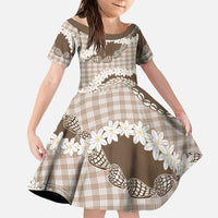 Brown Hawaii Tiare and Shell Lei Family Matching Summer Maxi Dress and Hawaiian Shirt Hawaiian Palaka Luxury Vibes LT14 Daughter's Dress Brown - Polynesian Pride