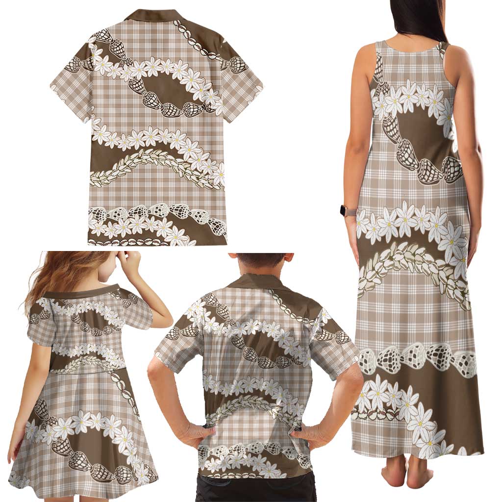 Brown Hawaii Tiare and Shell Lei Family Matching Tank Maxi Dress and Hawaiian Shirt Hawaiian Palaka Luxury Vibes LT14 - Polynesian Pride