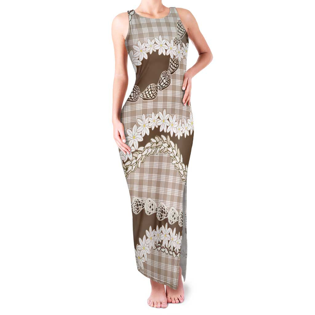 Brown Hawaii Tiare and Shell Lei Family Matching Tank Maxi Dress and Hawaiian Shirt Hawaiian Palaka Luxury Vibes LT14 Mom's Dress Brown - Polynesian Pride
