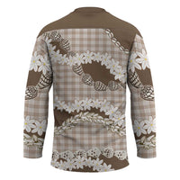 Brown Hawaii Tiare and Shell Lei Hockey Jersey Hawaiian Palaka Luxury Vibes - Polynesian Pride
