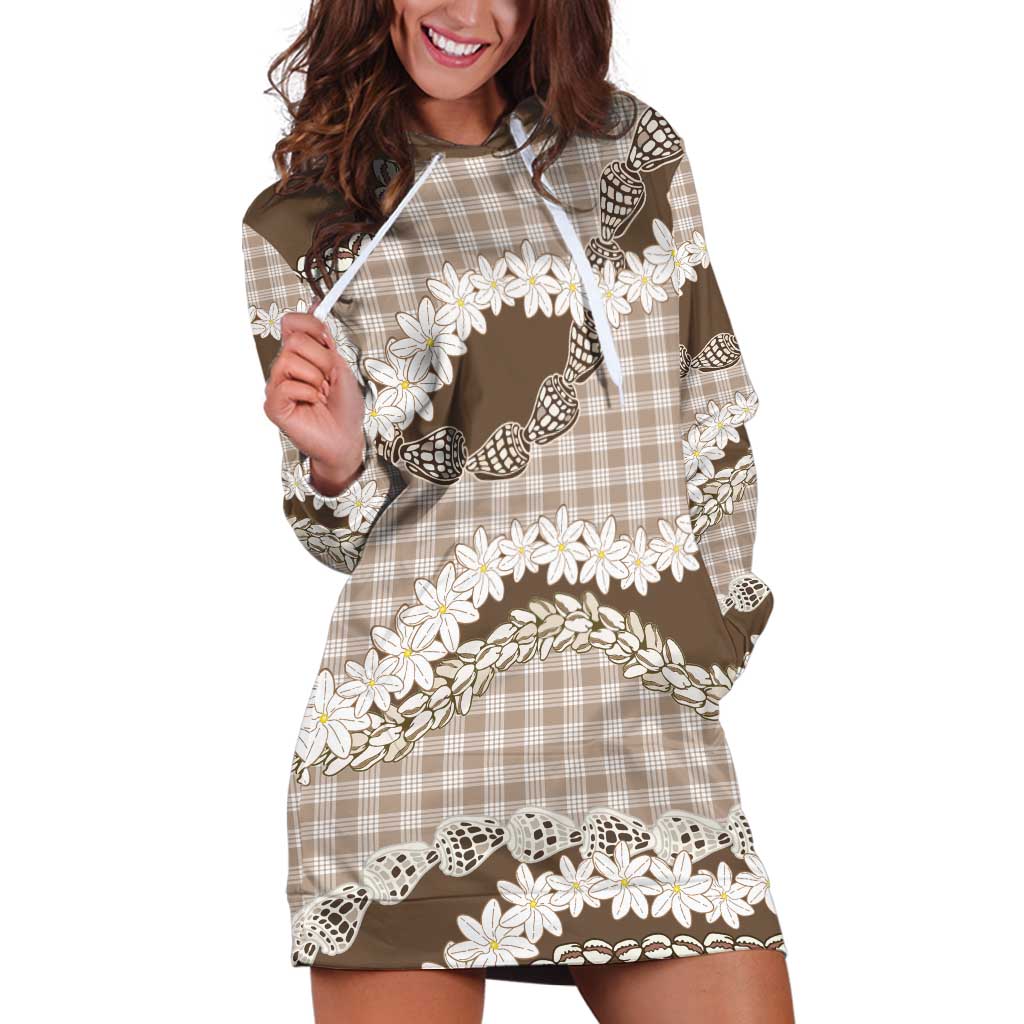 Brown Hawaii Tiare and Shell Lei Hoodie Dress Hawaiian Palaka Luxury Vibes LT14 Brown - Polynesian Pride