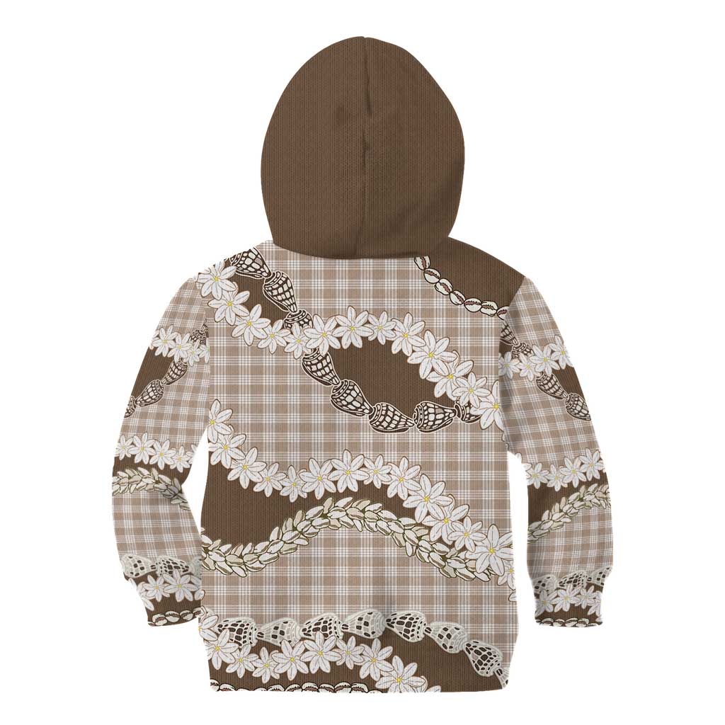 Brown Hawaii Tiare and Shell Lei Kid Hoodie Hawaiian Palaka Luxury Vibes - Polynesian Pride