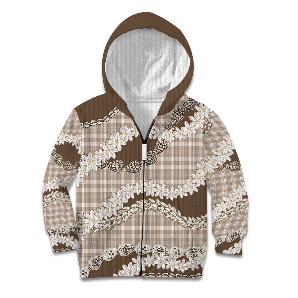 Brown Hawaii Tiare and Shell Lei Kid Hoodie Hawaiian Palaka Luxury Vibes - Polynesian Pride