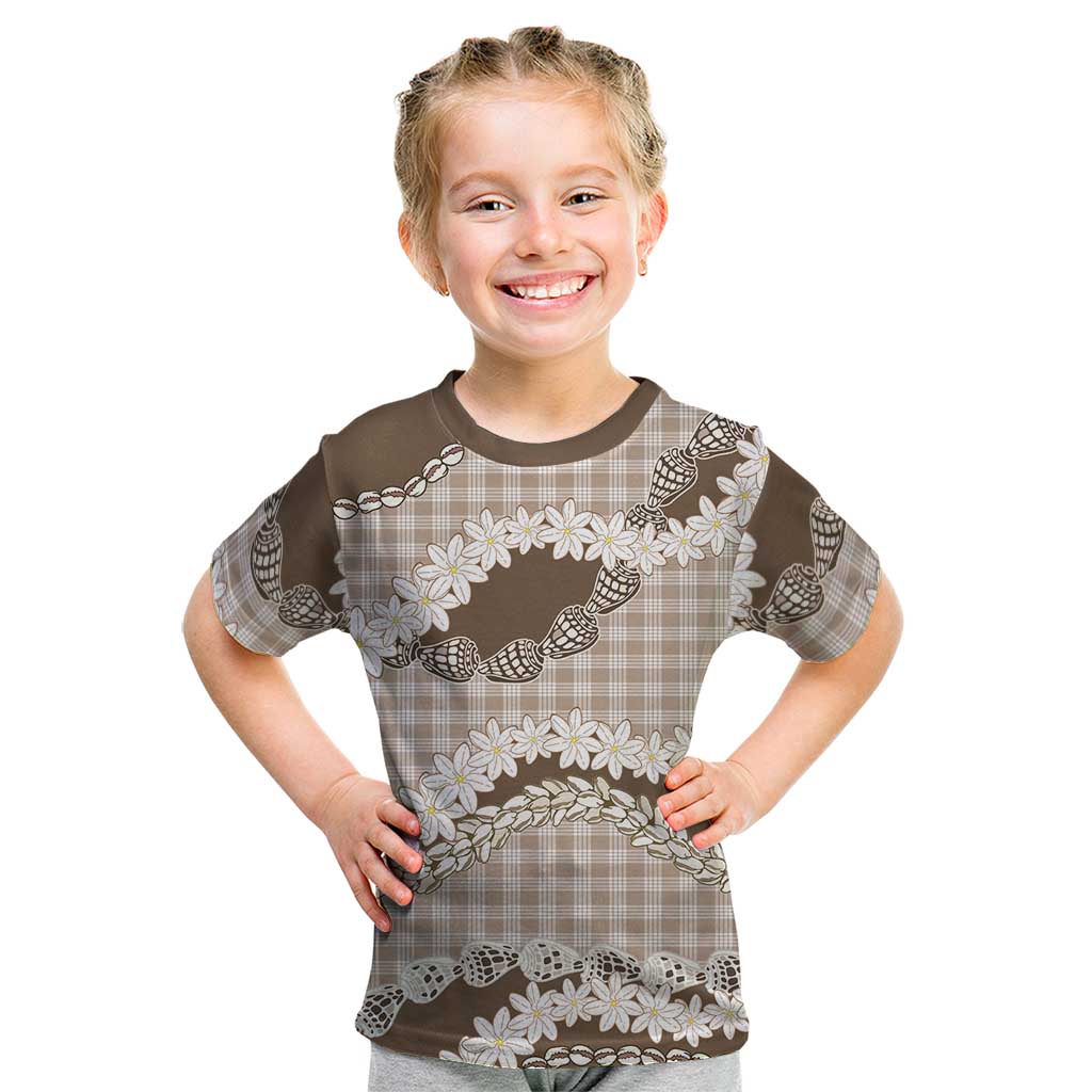 Brown Hawaii Tiare and Shell Lei Kid T Shirt Hawaiian Palaka Luxury Vibes - Polynesian Pride