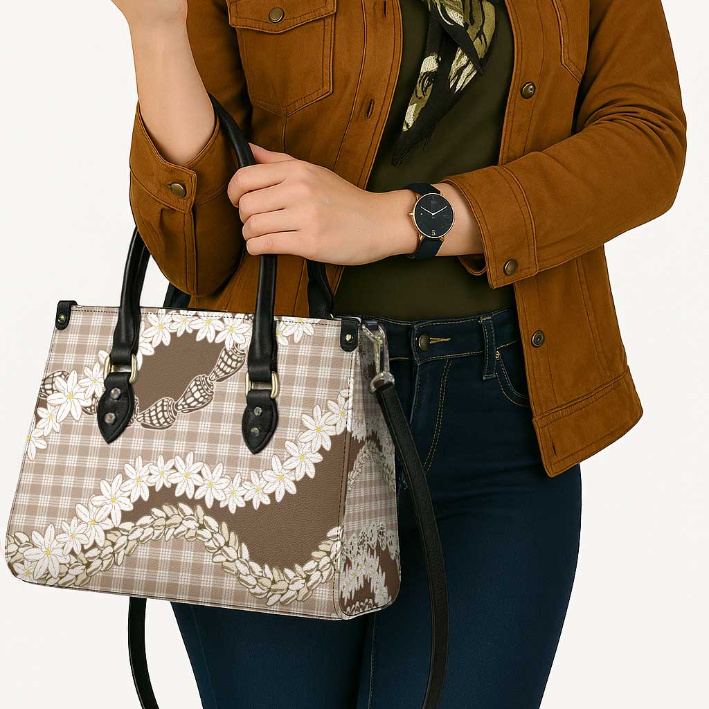 Brown Hawaii Tiare and Shell Lei Leather Bag Hawaiian Palaka Luxury Vibes - Polynesian Pride