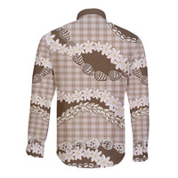 Brown Hawaii Tiare and Shell Lei Long Sleeve Button Shirt Hawaiian Palaka Luxury Vibes LT14 - Polynesian Pride