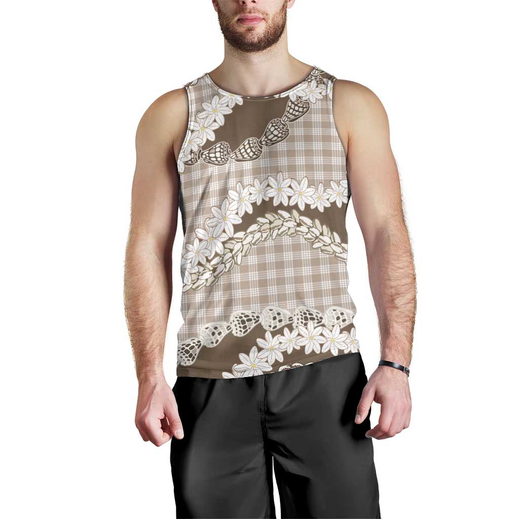 Brown Hawaii Tiare and Shell Lei Men Tank Top Hawaiian Palaka Luxury Vibes - Polynesian Pride