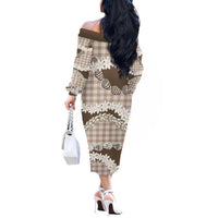 Brown Hawaii Tiare and Shell Lei Off The Shoulder Long Sleeve Dress Hawaiian Palaka Luxury Vibes LT14 - Polynesian Pride