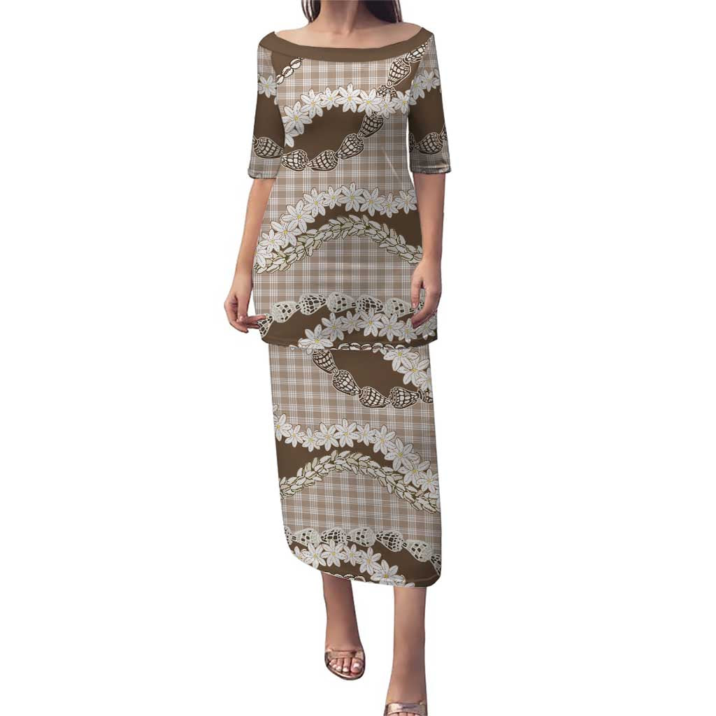Brown Hawaii Tiare and Shell Lei Puletasi Hawaiian Palaka Luxury Vibes - Polynesian Pride