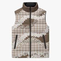 Brown Hawaii Tiare and Shell Lei Sleeveless Puffer Jacket Hawaiian Palaka Luxury Vibes - Polynesian Pride